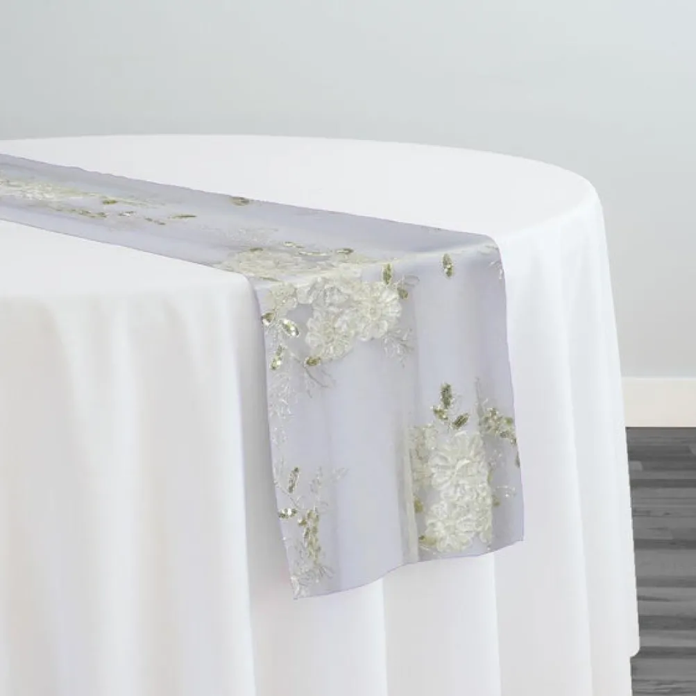 Ribbon Mesh Lace Table Runner in Ivory