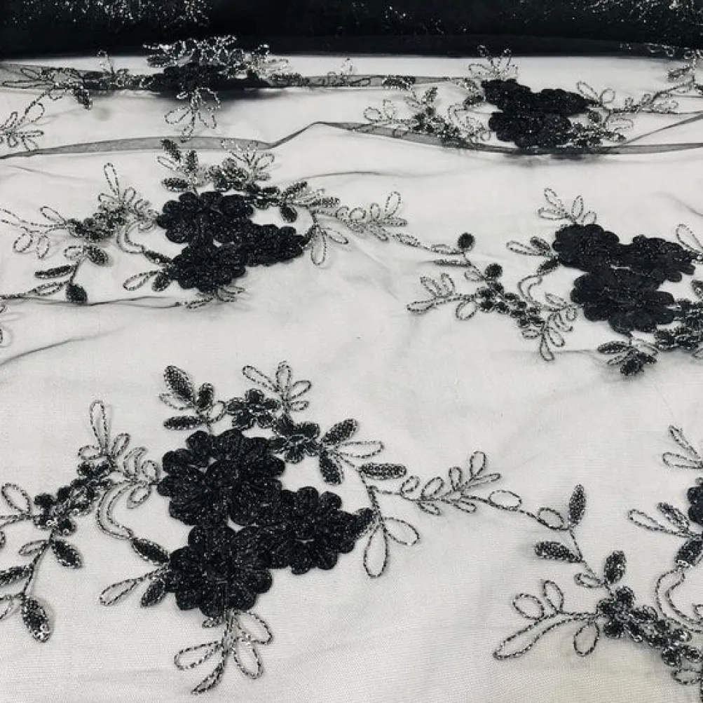 Ribbon Mesh Lace Table Runner in Black