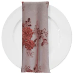 Ribbon Mesh Lace (w/ Poly Lining) Table Napkin in Blush