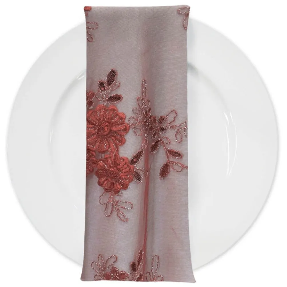 Ribbon Mesh Lace (w/ Poly Lining) Table Napkin in Blush