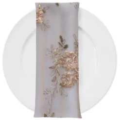Ribbon Mesh Lace (w/ Poly Lining) Table Napkin in Champagne