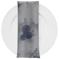 Ribbon Mesh Lace (w/ Poly Lining) Table Napkin in Silver