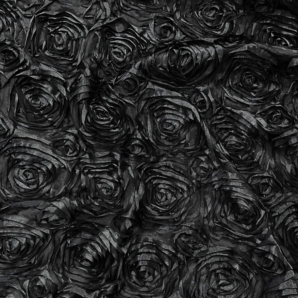 Rose Satin (3D) Table Linen in Black