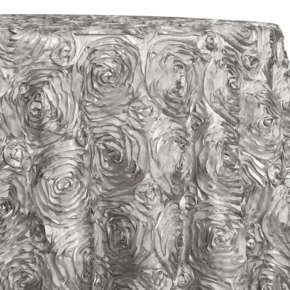 Rose Satin (3D) Table Linen in Silver