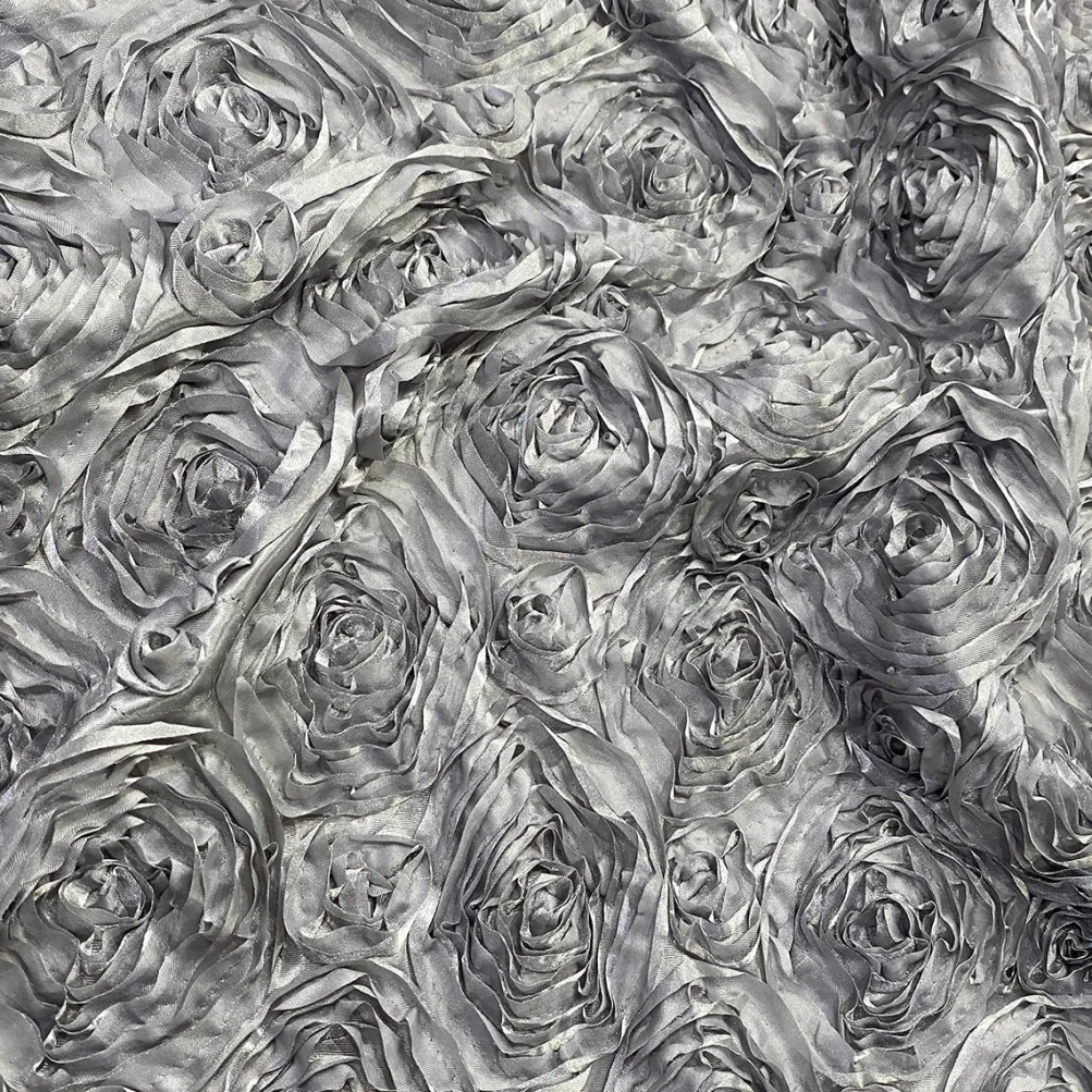 Rose Satin (3D) Table Linen in Silver