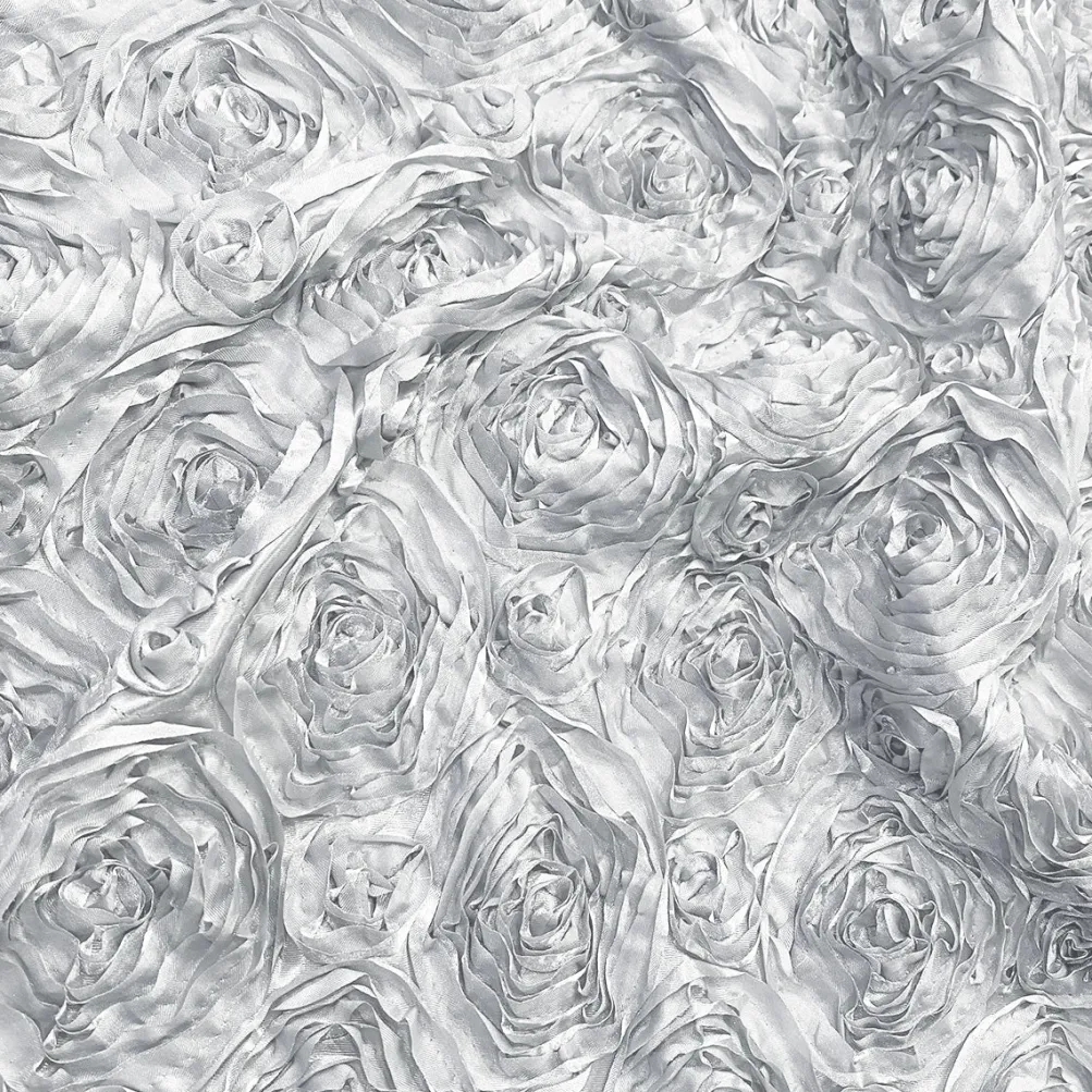 Rose Satin (3D) Table Linen in White