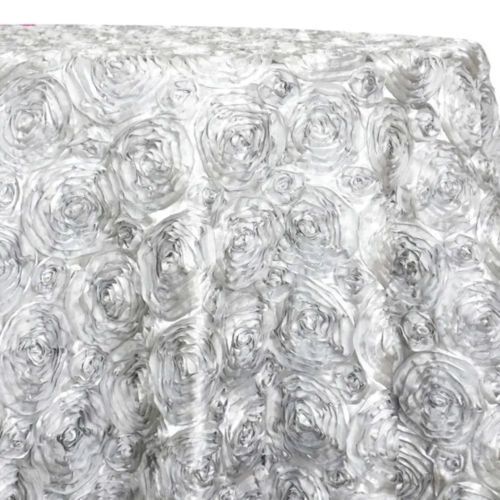 Rose Satin (3D) Table Linen in White