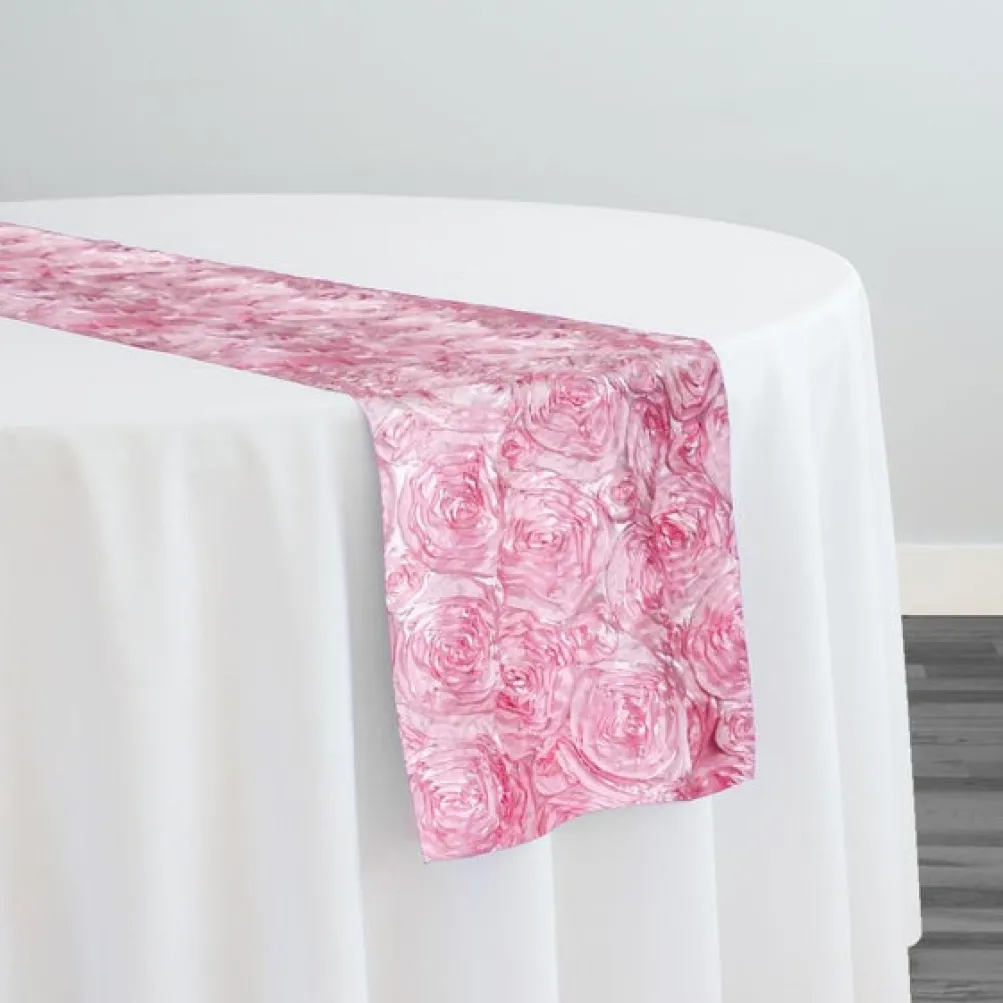 Rose Satin (3D) Table Runner in Dark pink