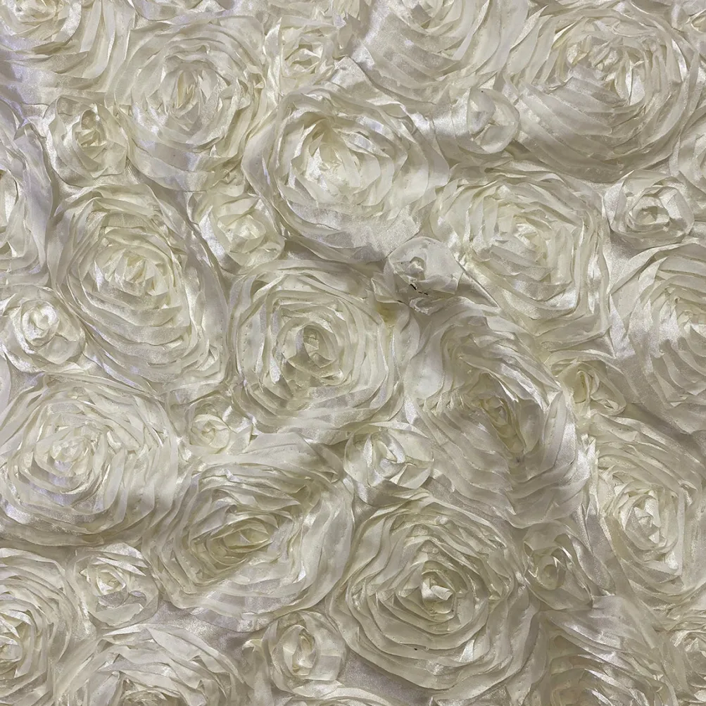 Rose Satin (3D) Table Runner in Ivory 113