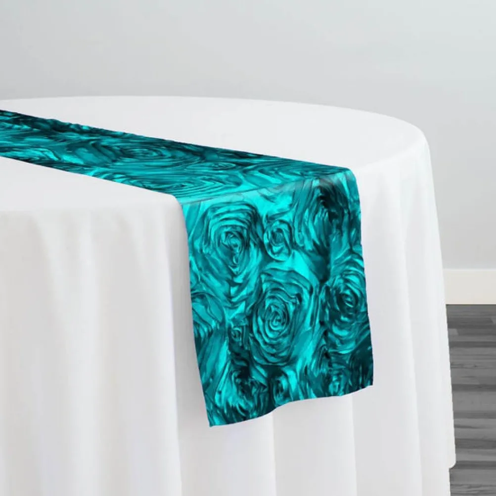 Rose Satin (3D) Table Runner in Jade