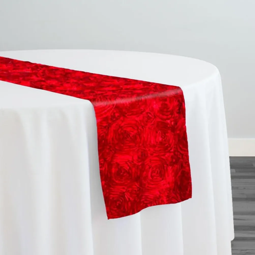 Rose Satin (3D) Table Runner in Red