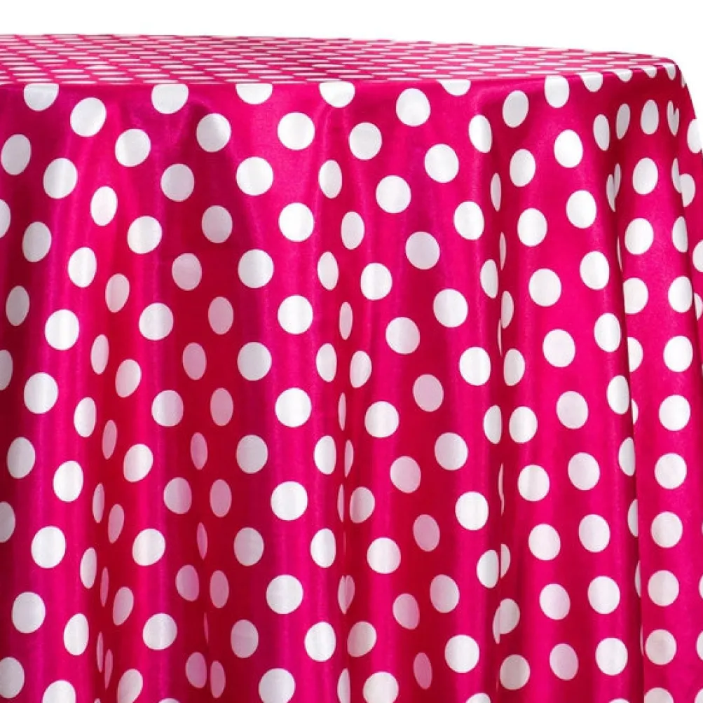 Satin Polka Dot Table Linen in White and Fuchsia