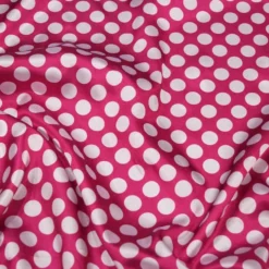 Satin Polka Dot Table Linen in White and Fuchsia