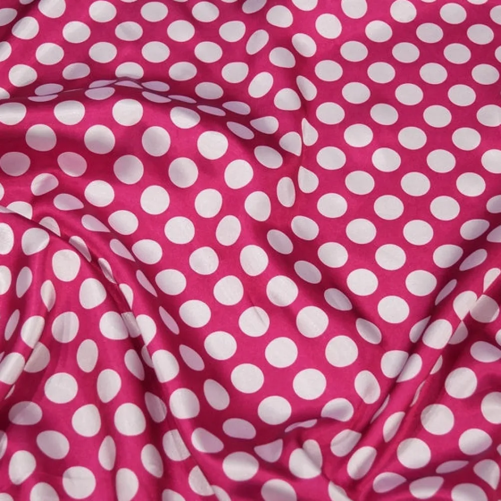 Satin Polka Dot Table Linen in White and Fuchsia