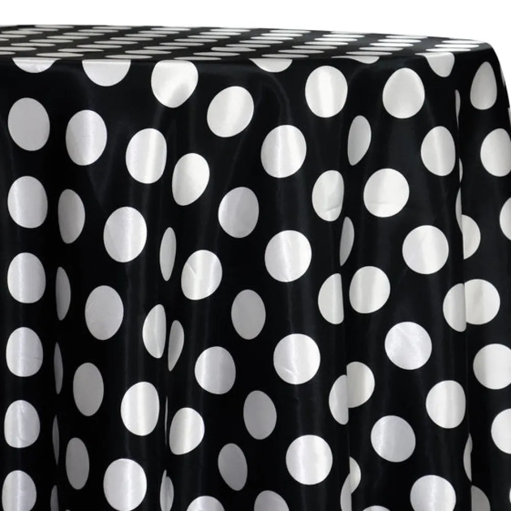 Satin Polka Dot Table Linen in White and Black