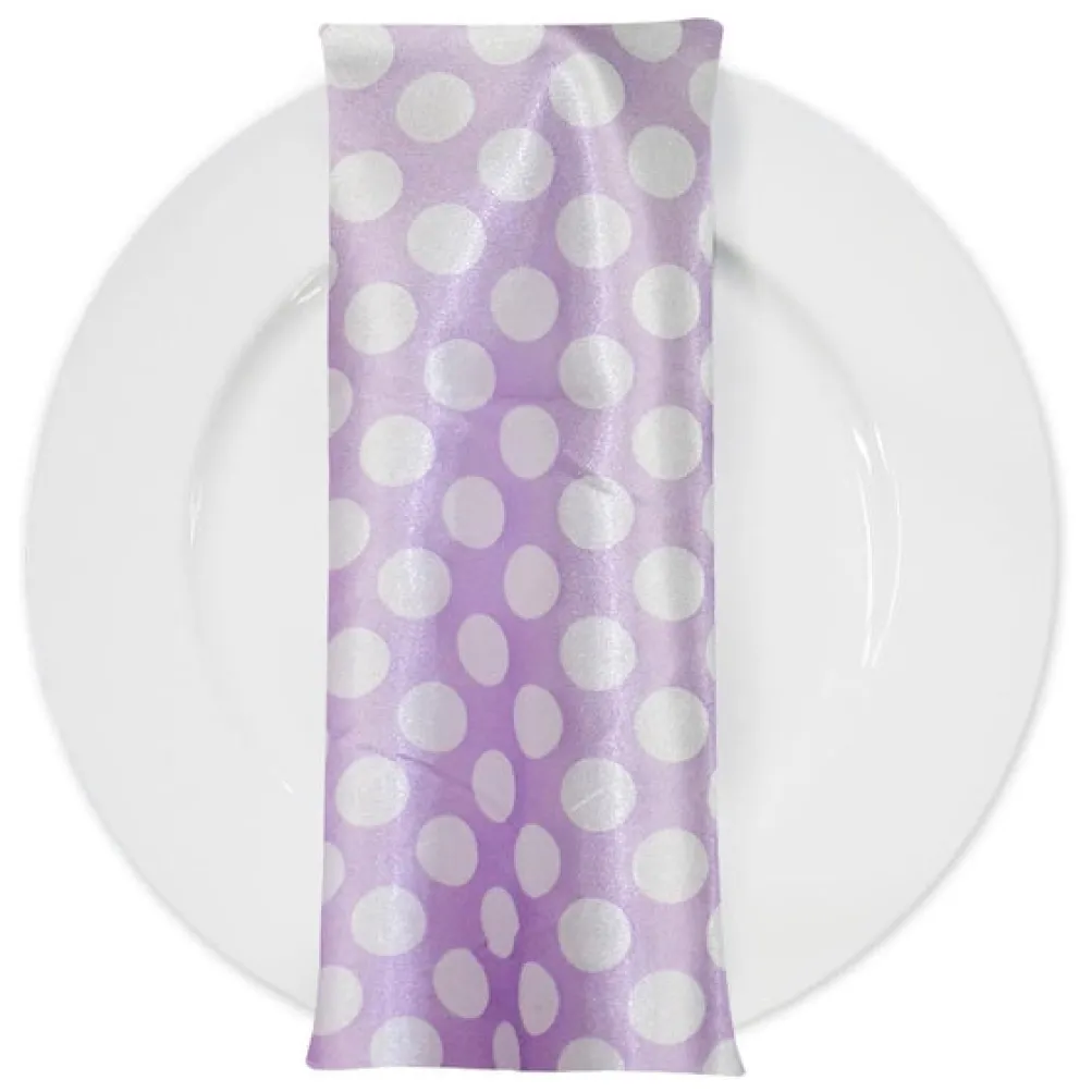 Satin Polka Dot Table Napkin in White and Lilac