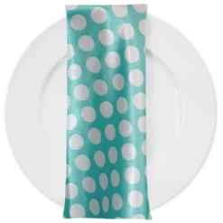 Satin Polka Dot Table Napkin in White and Teal Green