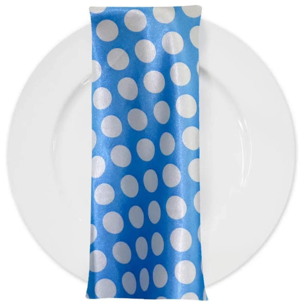 Satin Polka Dot Table Napkin in White and Turquoise