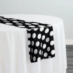 Satin Polka Dot Table Runner in White and Black