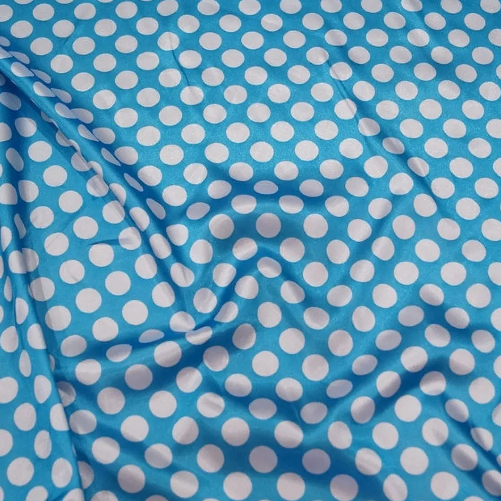 Satin Polka Dot Table Runner in White and Turquoise