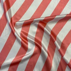 2" Satin Stripe Table Linen in White and Coral