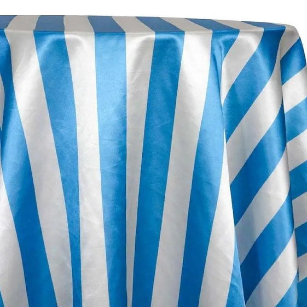2" Satin Stripe Table Linen in White and Turquoise