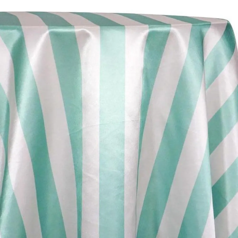 2" Satin Stripe Table Linen in White and Teal Green