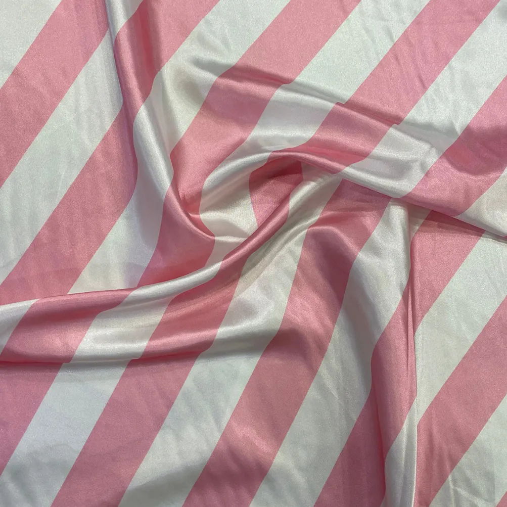 2" Satin Stripe Table Linen in White and Pink