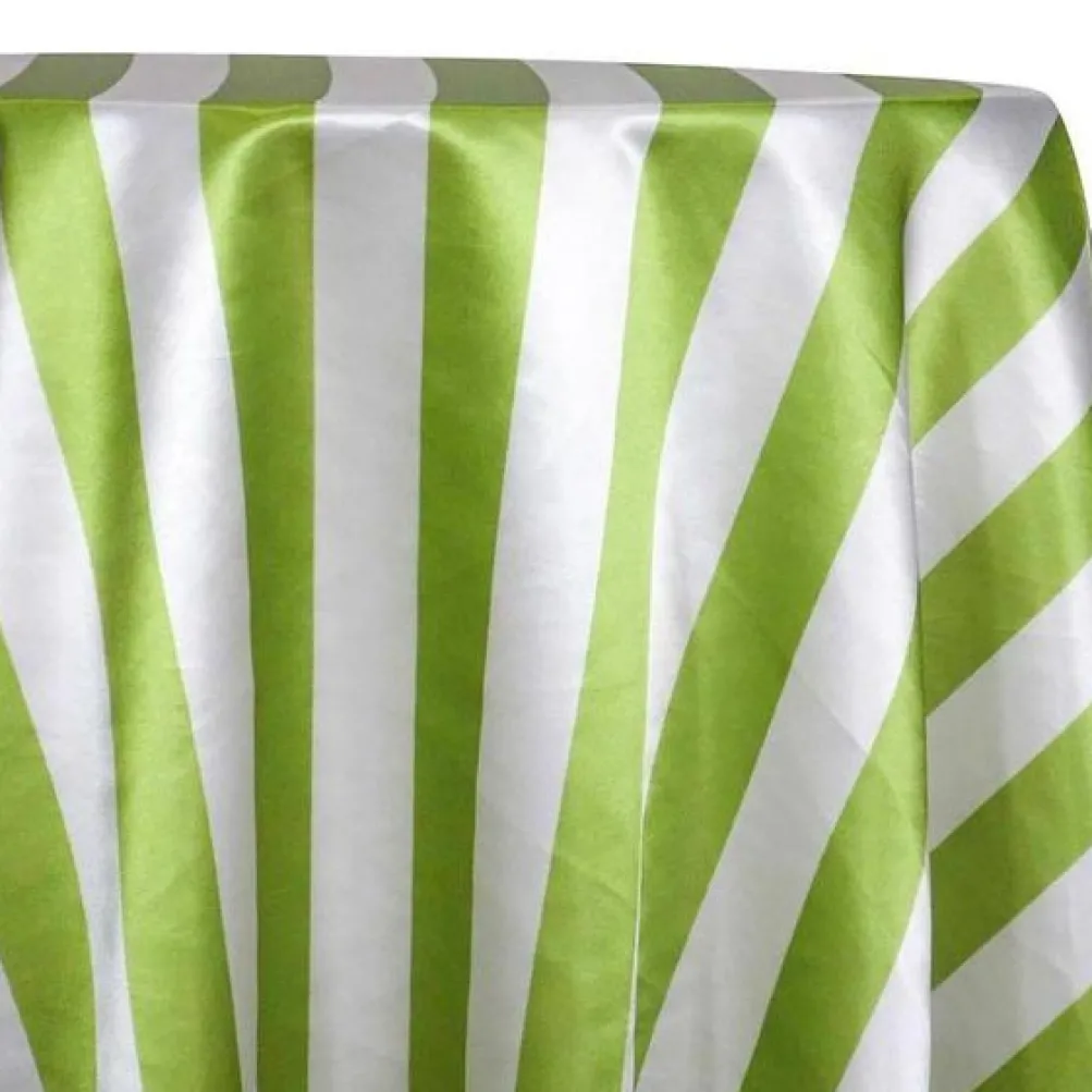 2" Satin Stripe Table Linen in White and Moss