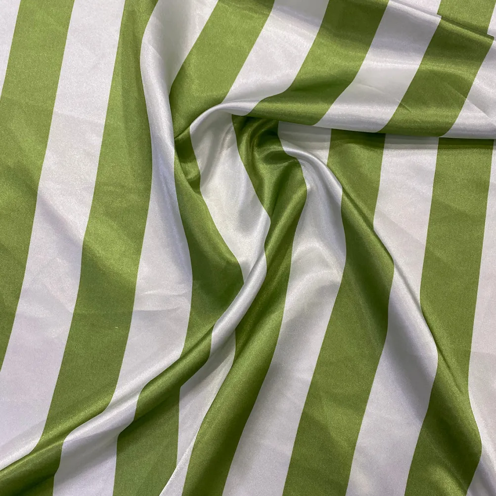 2" Satin Stripe Table Linen in White and Moss
