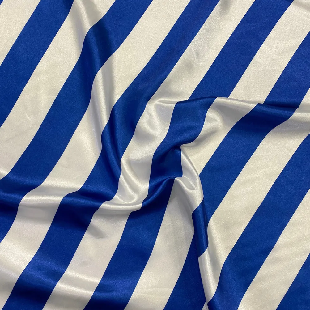 2" Satin Stripe Table Linen in White and Royal