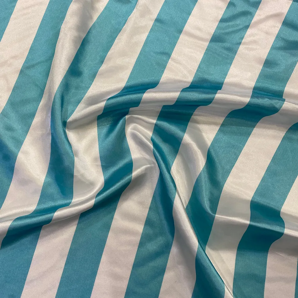 2" Satin Stripe Table Linen in White and Aqua