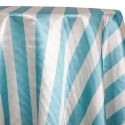 2" Satin Stripe Table Linen in White and Aqua