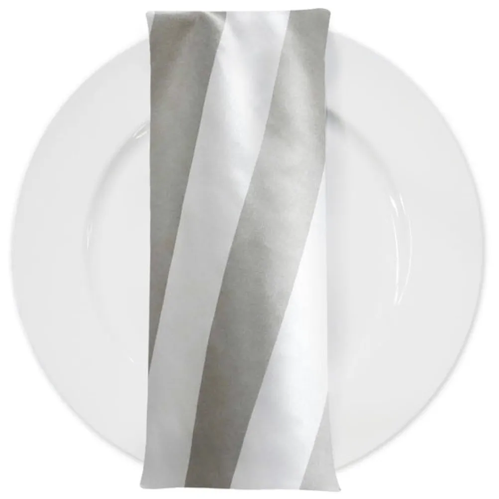 2" Satin Stripe Table Napkin in White and Silver