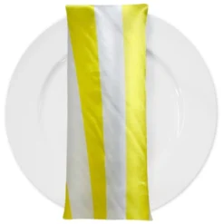 2" Satin Stripe Table Napkin in White and Yellow