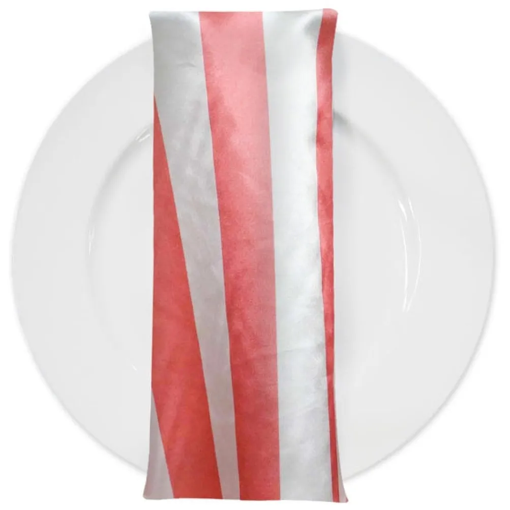 2" Satin Stripe Table Napkin in White and Coral
