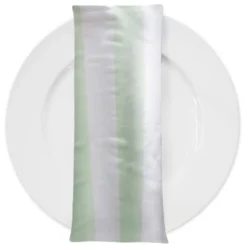 2" Satin Stripe Table Napkin in White and Mint