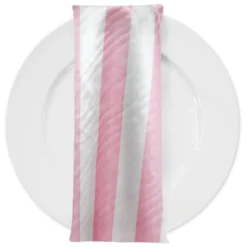 2" Satin Stripe Table Napkin in White and Pink