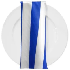 2" Satin Stripe Table Napkin in White and Royal