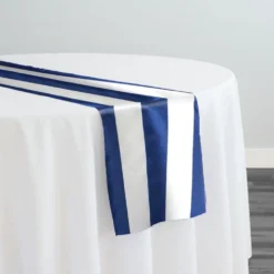 2" Satin Stripe Table Runner in White and Navy