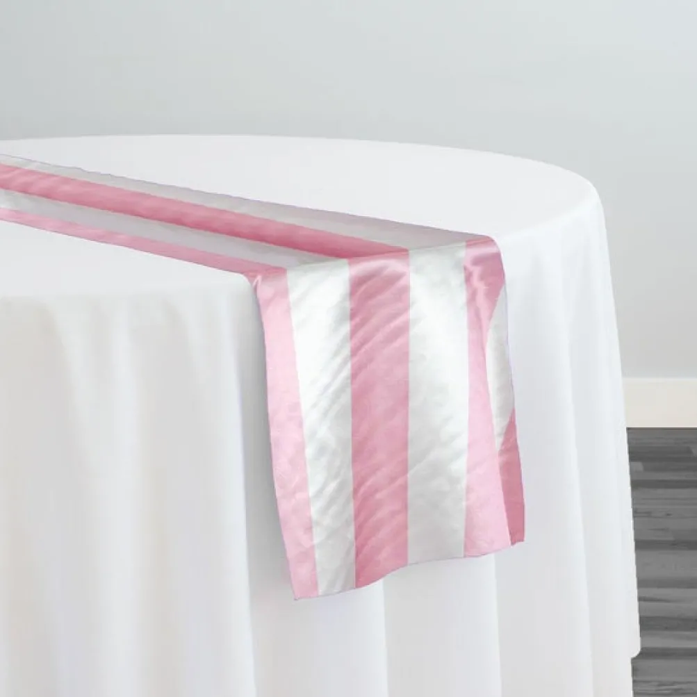 2" Satin Stripe Table Runner in White and Pink