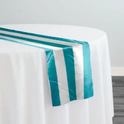 2" Satin Stripe Table Runner in White and Jade