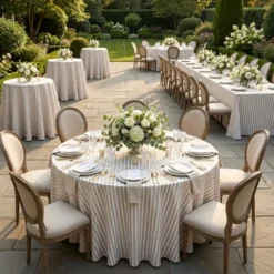 Seersucker (Poly Print) Table Linen in Taupe