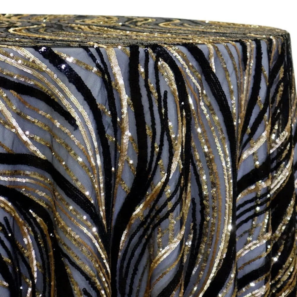 Skyfall Sequins Table Linen in Black and Gold