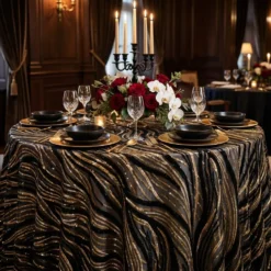 Skyfall Sequins Table Linen in Black and Gold