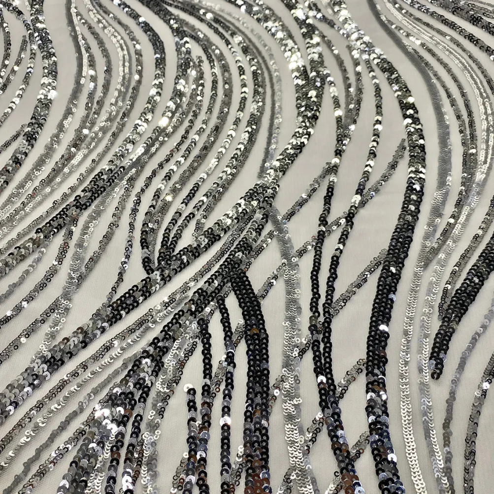 Skyfall Sequins Table Runner in Silver and White