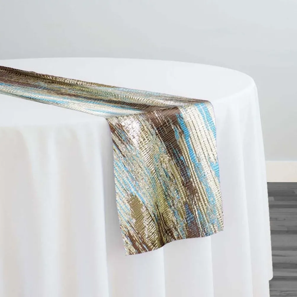Static Jacquard Table Runner in Turquoise and Brown