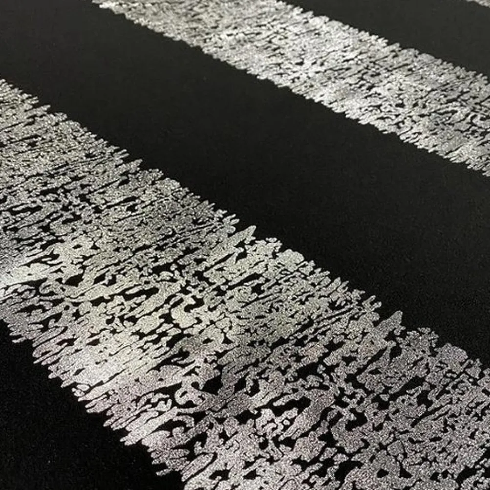 Stripe (Metallic Print) Table Linen in Black and Silver
