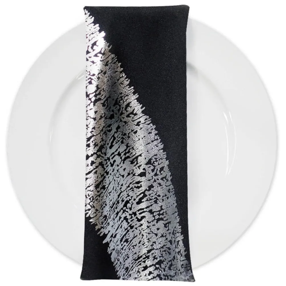 Stripe (Metallic Print) Table Napkin in Black and Silver