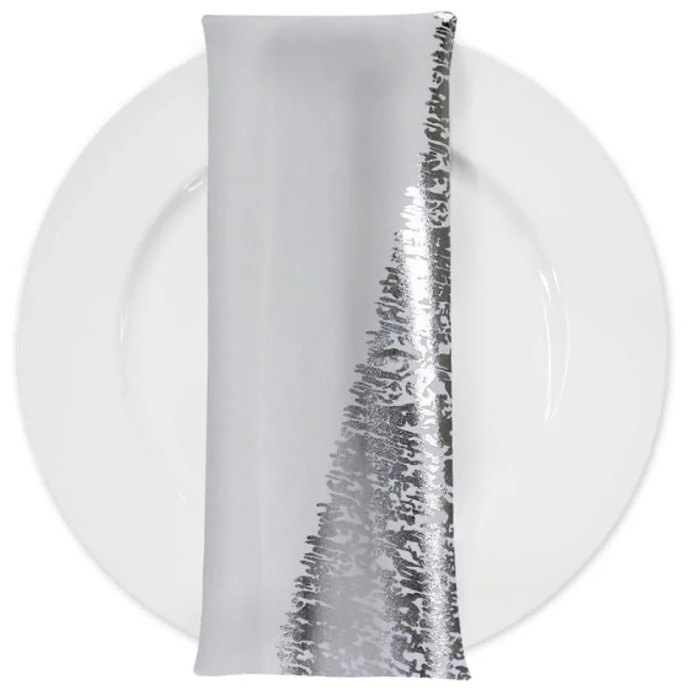 Stripe (Metallic Print) Table Napkin in White and Silver